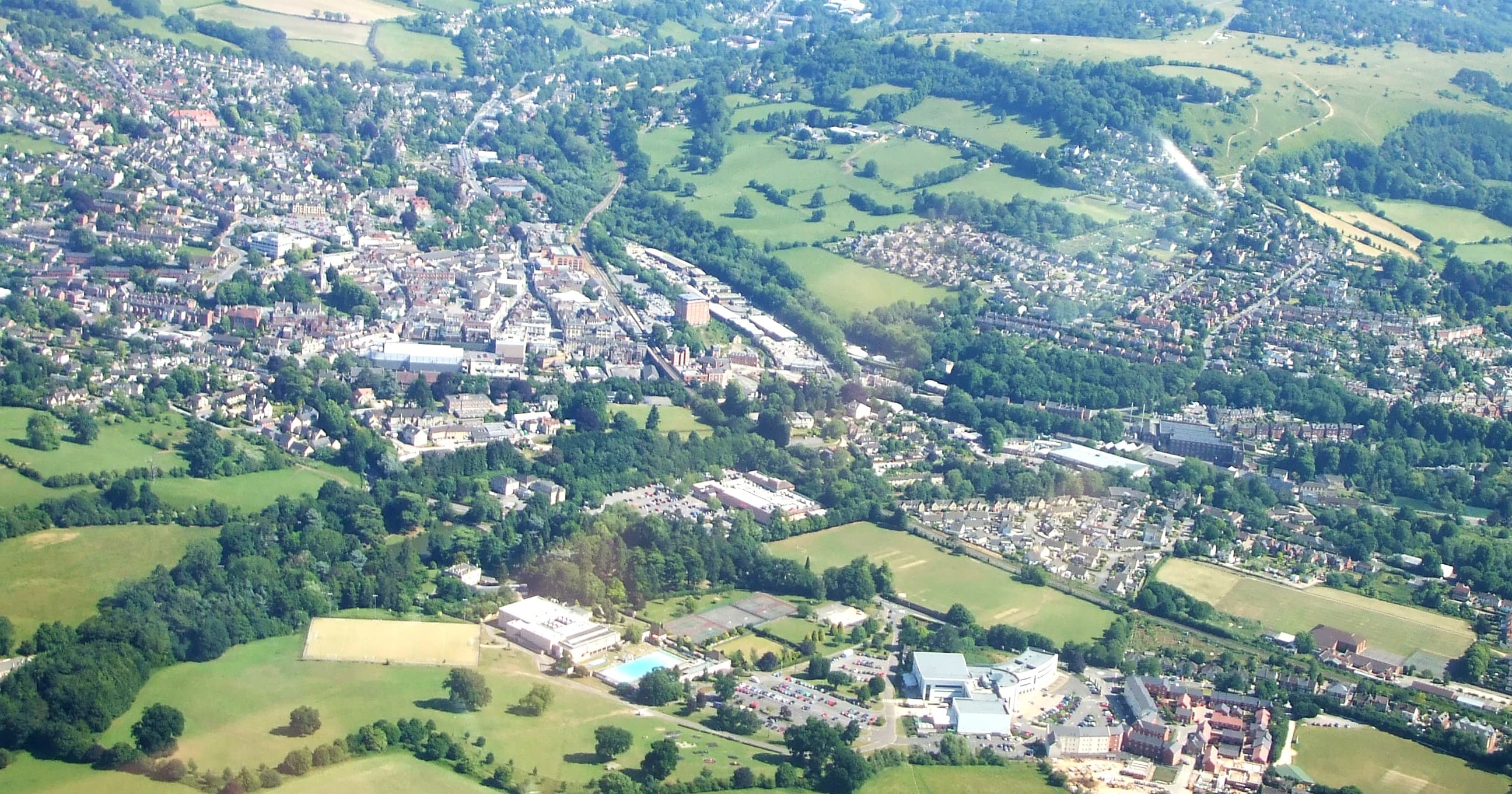 Aerial view of Stroud and the surrounding countryside